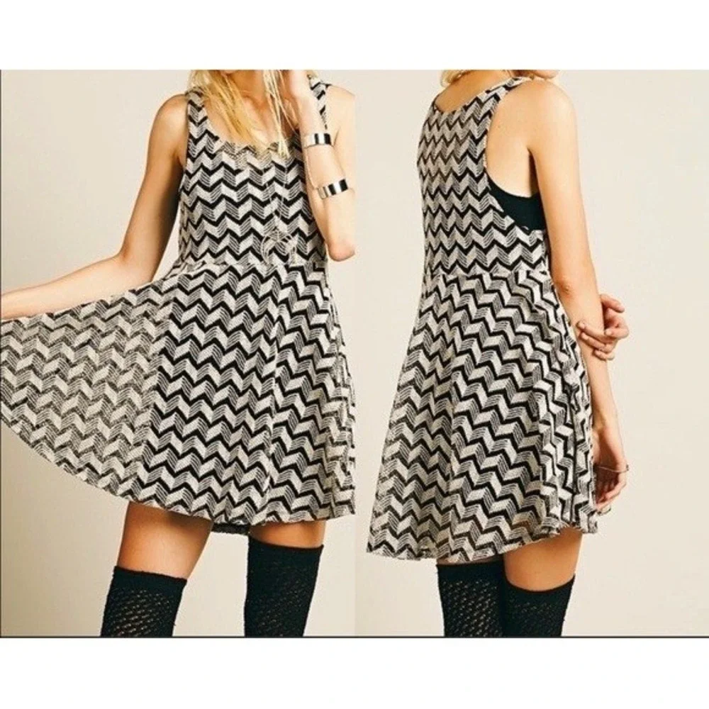 Free People Black Olive‎ Green Geo Crochet Knit Sheer Mini Tank Party Dress XS